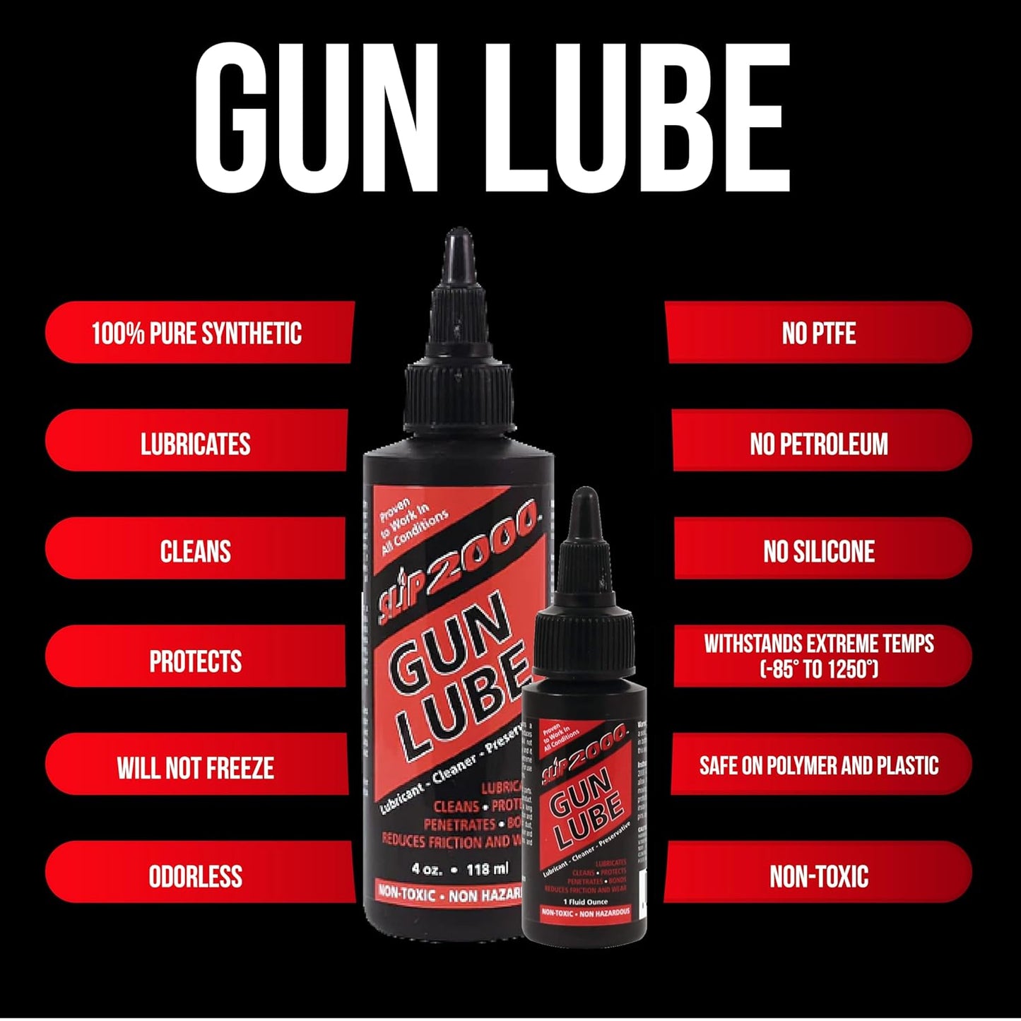 Slip 2000 Gun Lube | Buddy Pack with Needle Tip Applicator | 100% Pure Synthetic CLP | 4 oz & 1 oz Sizes