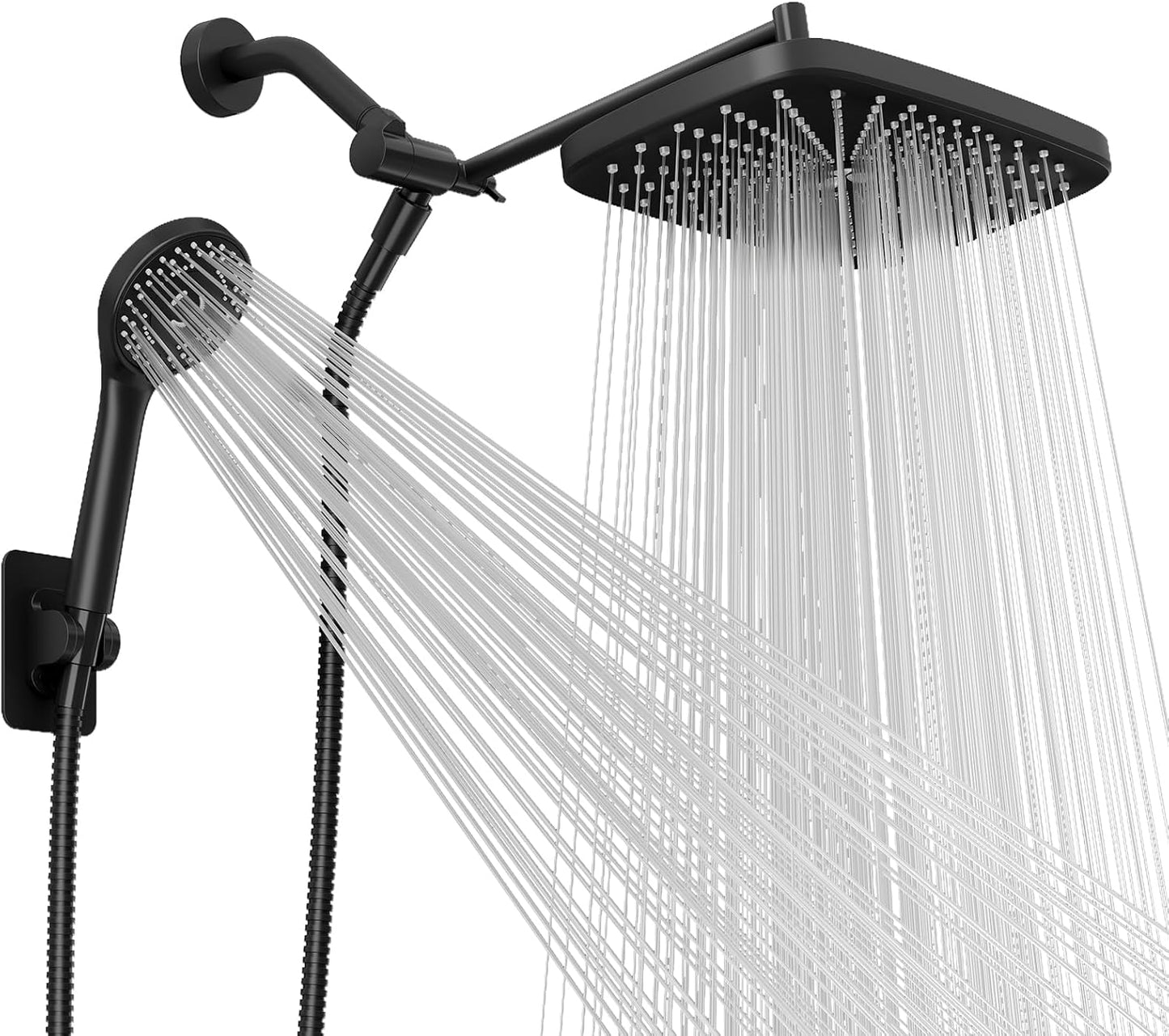 High Pressure 5-Mode Wide Rain Shower Head Combo with Handheld & Extension Arm - Black