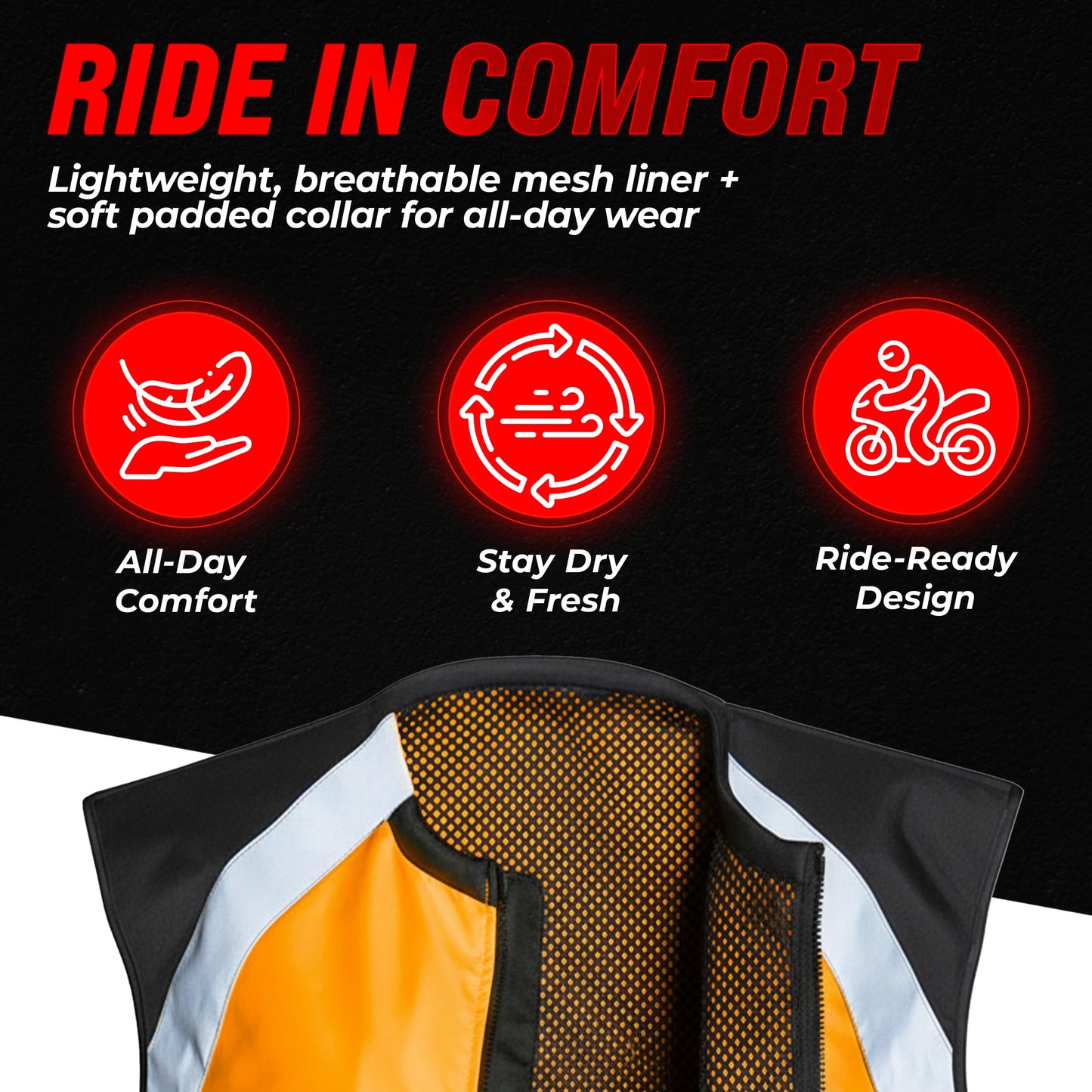 Badass Moto Motorcycle Safety Vest. Orange Motorcycle Reflective Vest with Pockets. High Visibility Biking Gear for Men and Women. Stylish Hi Vis Gear Gifts for Harley Davidson Riders, ATV Riding. 3XL