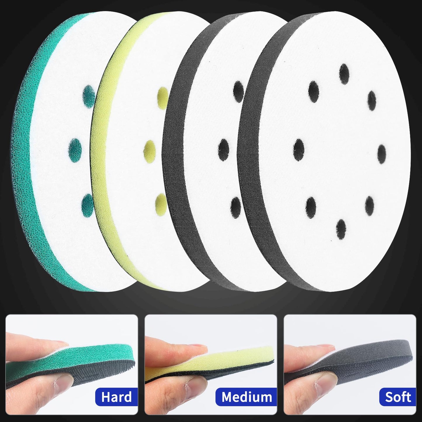 4 Pack Upgraded Foam Sanding Pads for Orbital Sander, 5 Inch 8 Holes Orbital Sander Surfprep Foam Pad, Hook and Loop Soft Density Interface Pads with Soft & Hard Cushion Sponge Buffer by Elechiakan