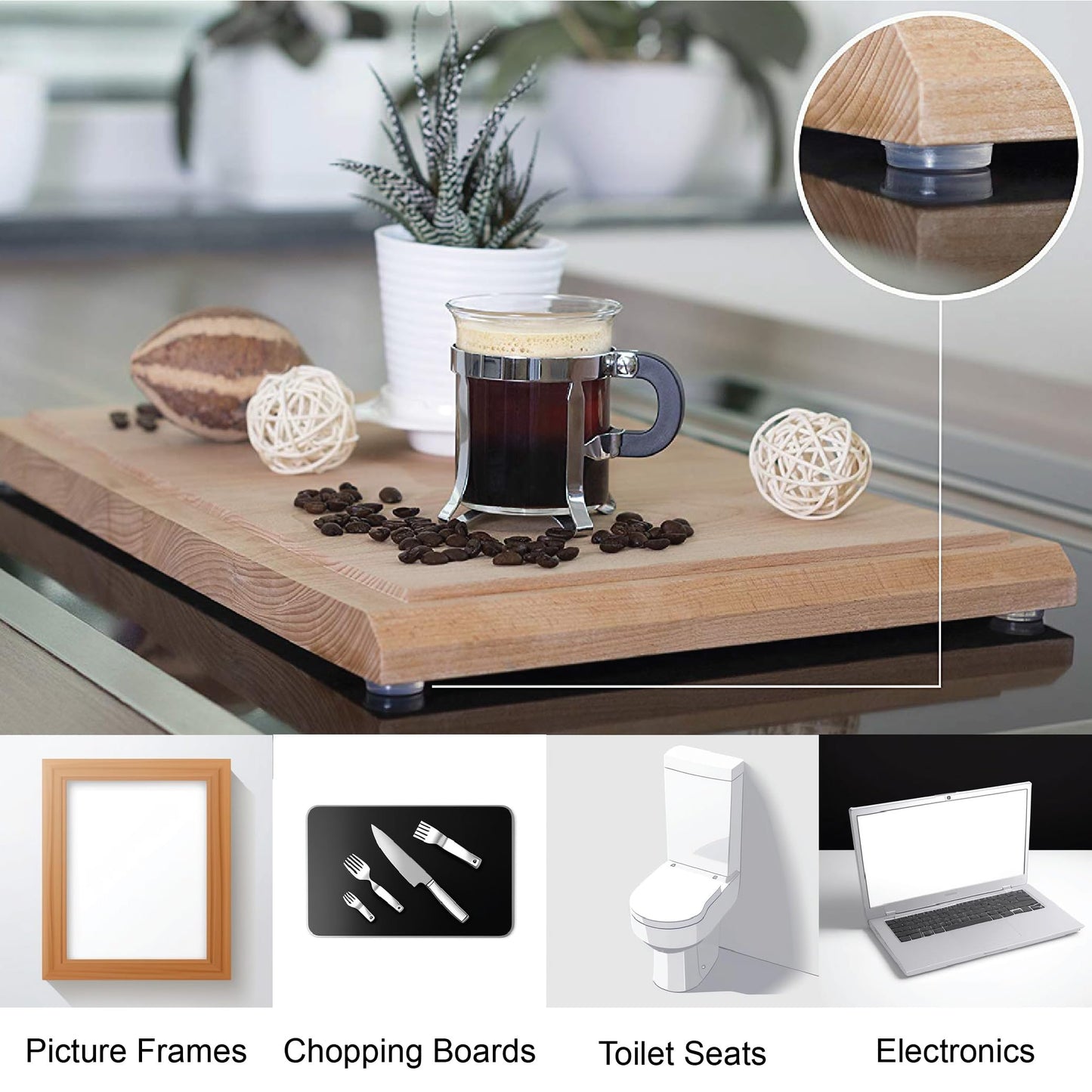 100 Pack White Cabinet Door Bumpers - 1/2” Diameter White Adhesive Pads for Drawers, Glass Tops, Cutting Boards, Picture Frames, Small Furniture