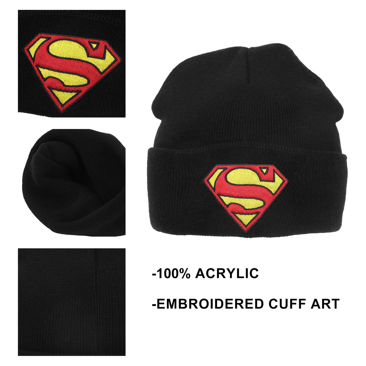 Bioworld Superman Logo Embroidery Acrylic Knit Cuff Beanie