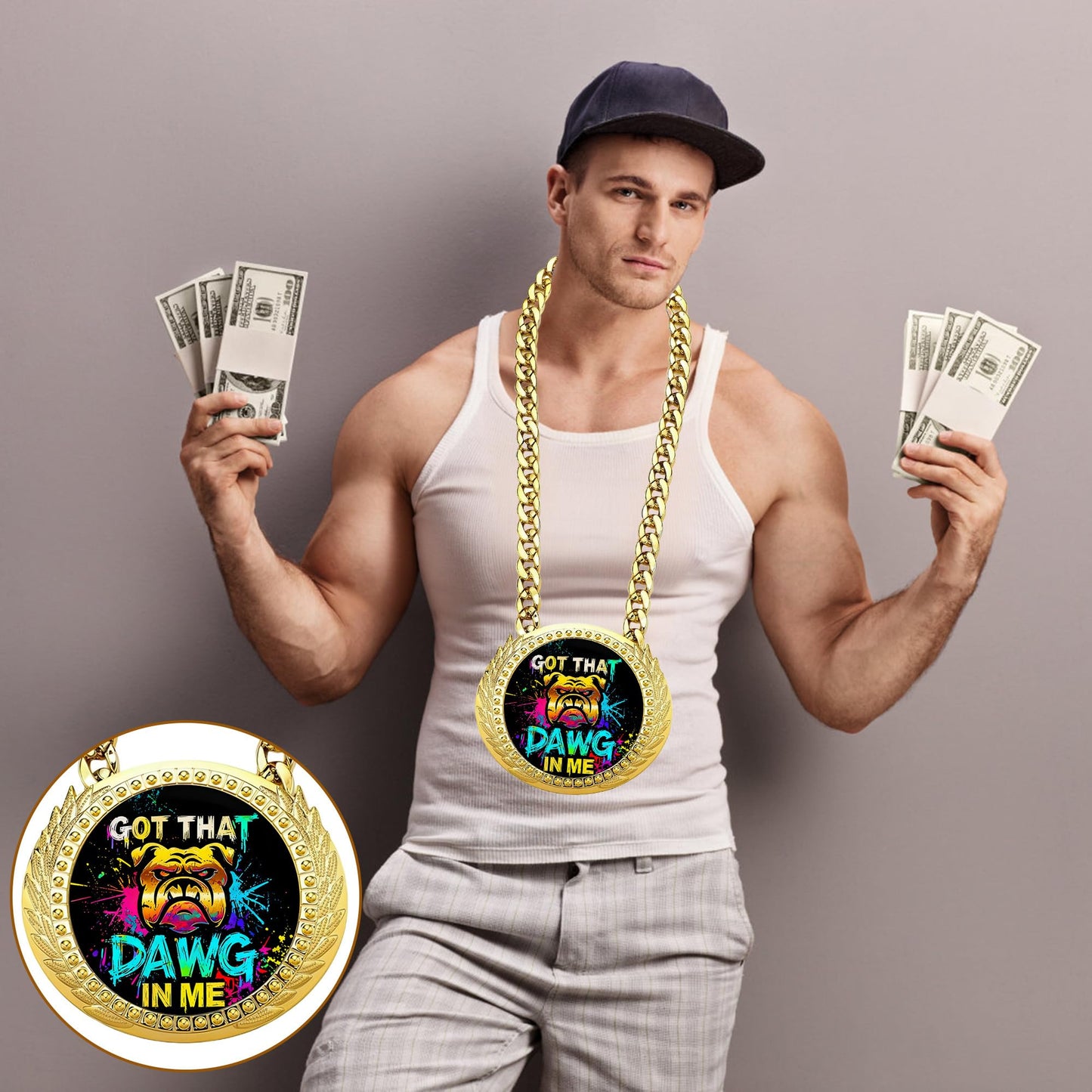 Goutoports Got That Dawg in Me Turnover Chain - Bulldog Splash Art 6 Inch Big Medal Award, Motivational Prize Gift for Tenacious Competitors & Football MVP Funny Gag Gifts