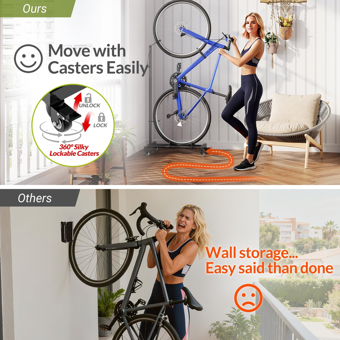 Sttoraboks Vertical Bike Parking Stand - Adjustable Height for 29"Wheels, Space-Saving & Freestanding Bike Rack for MTB/Road Bikes,No-Drill Installation Indoor Bike Storage for Apartments & Garages