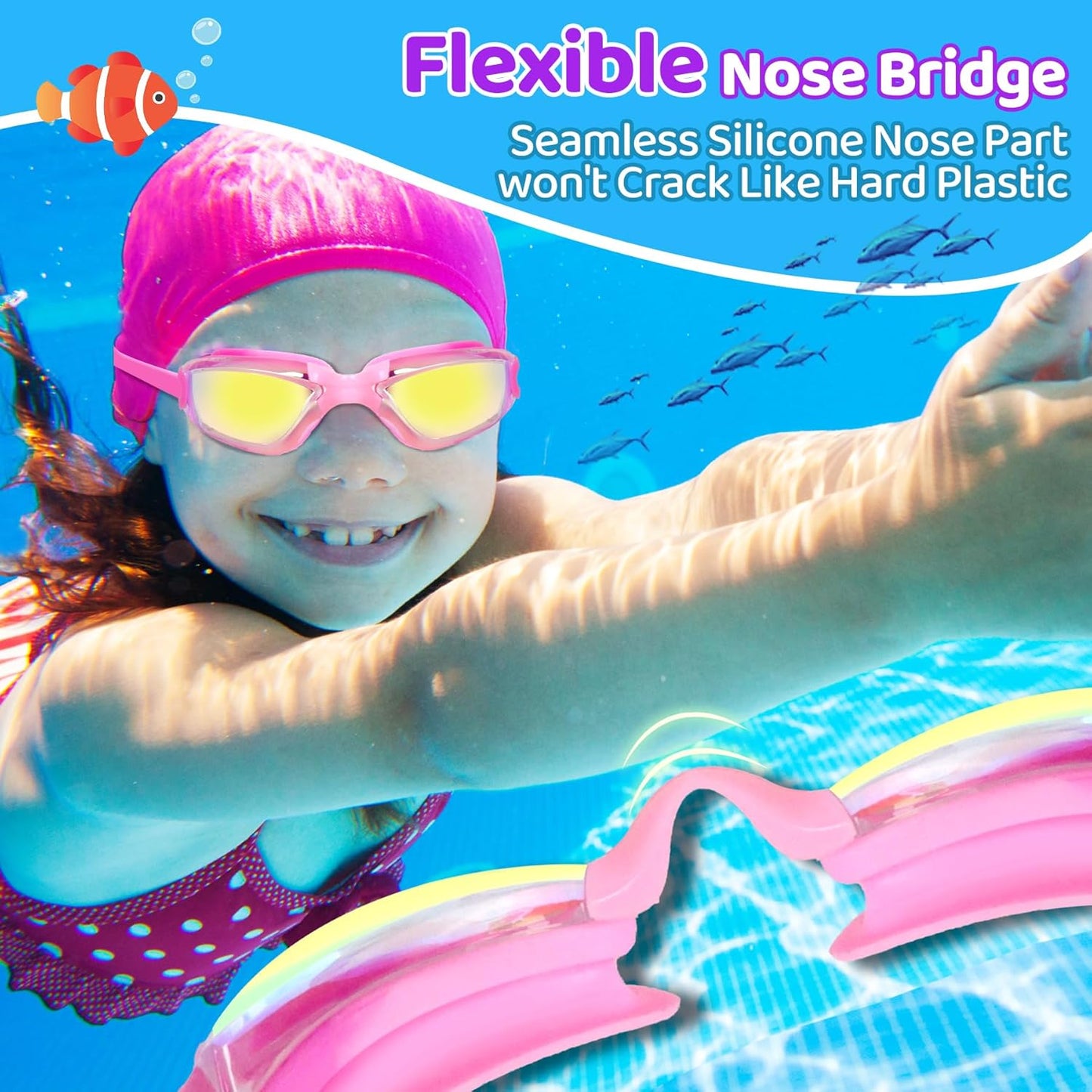 Vvinca Swim Goggles for Kids - Anti-Fog & UV Protection | No Leak Design, 2-Pack for Ages 3-15