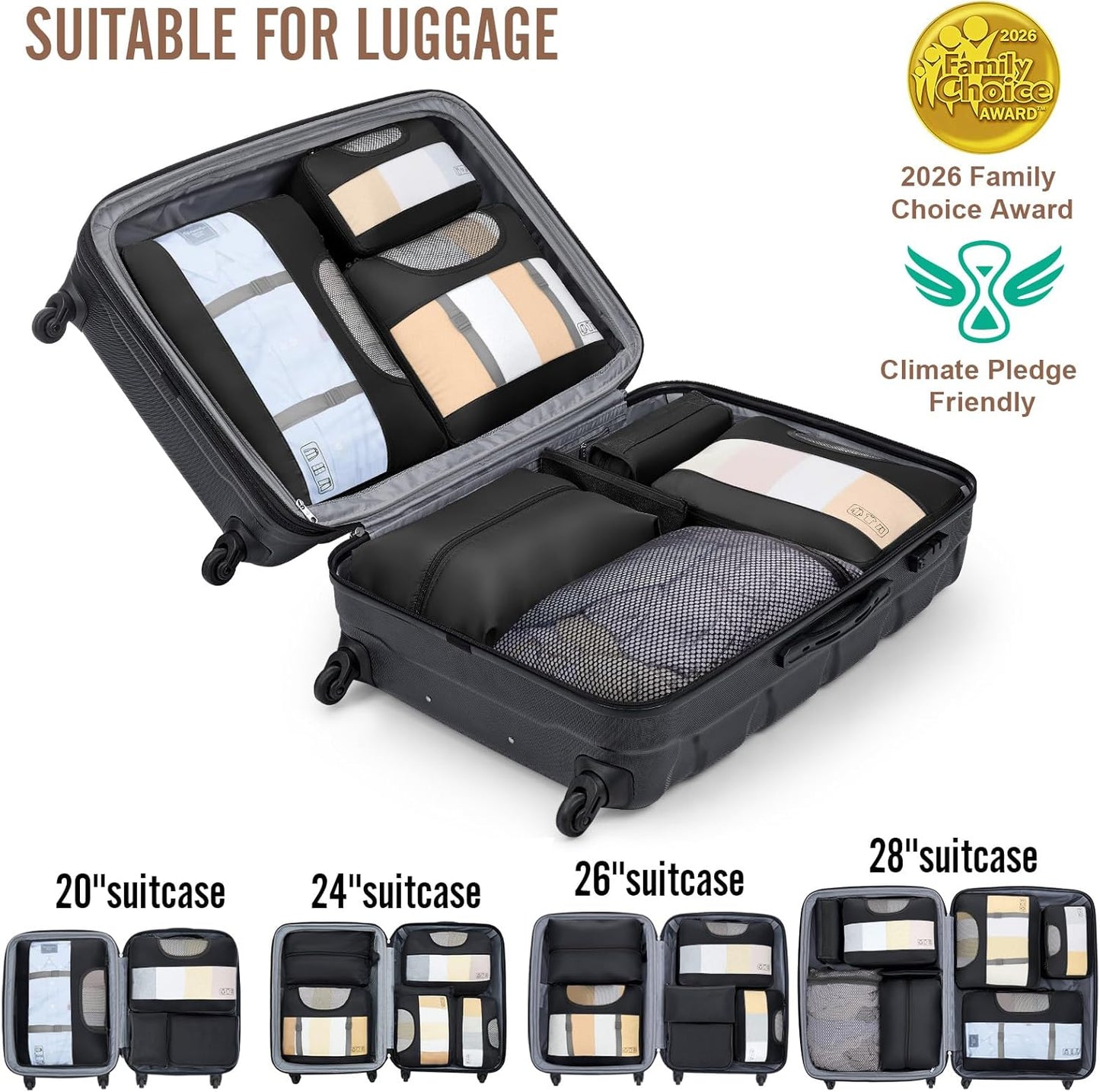 Veken Packing Cubes - Travel Organizer Bags Set with Laundry Bag & Passport Holder | 4 Sizes for Carry-On Luggage