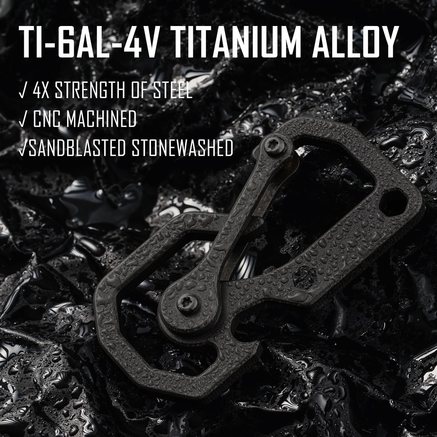 KeyUnity Titanium Carabiner Keychain Tool, 3 Functions in 1 Multitool for Everyday Carry (KU06BK)