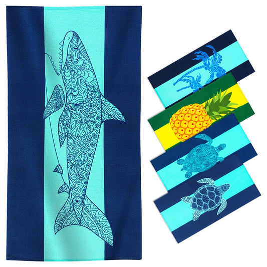 Genovega Oversized Terry Beach Towel 36 x 72 in Soft Extra Large Big Pool Swim Towels for Adult XL Clearance Big Travel Blanket Cruise Vacation Accessories Essentials Lounge Chair Cover Shark