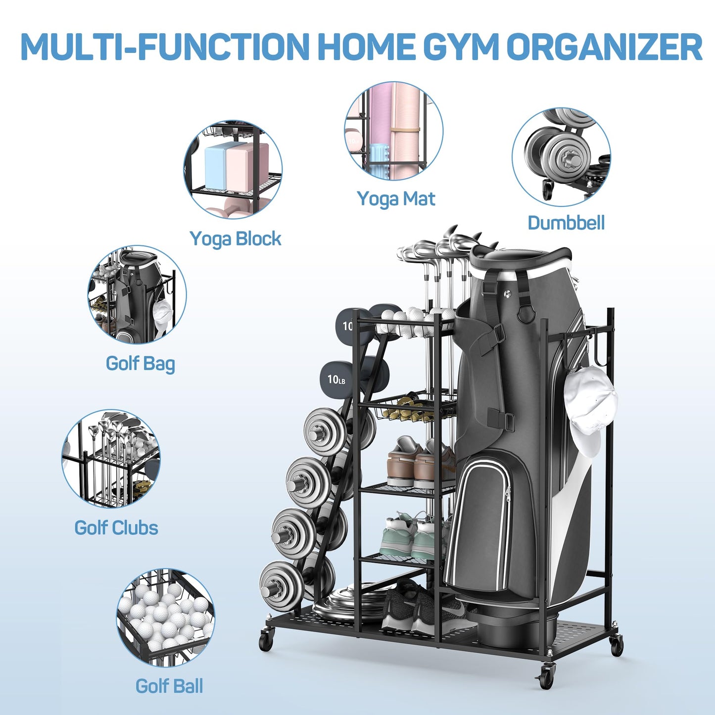 PLKOW Rolling Dumbbell Rack and Home Gym Storage Organizer, Black