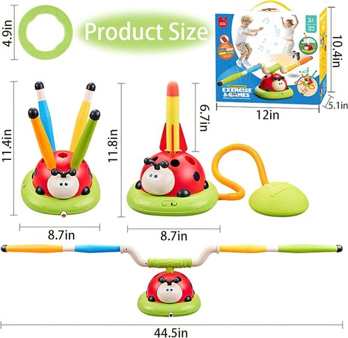 3 in 1 Musical Jump, Toss Ring Game and Stomping Launch Rocket Launcher for Kids Outdoor Toys with Remote Control, Indoor Outside Toy for Kids Ages 4-8 Toys for Ages 5-7 8-13 Birthday Gifts