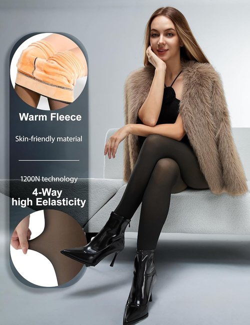 KBVOT Fleece Lined Tights - Warm Sheer Pantyhose Leggings for Winter Dresses | Thick & Comfortable