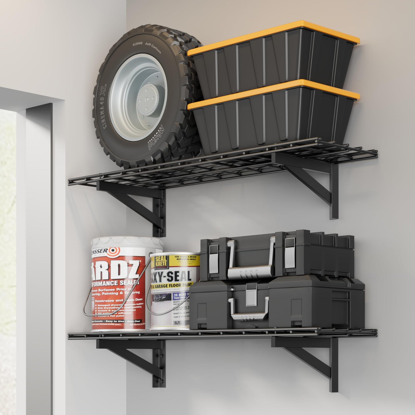 Jusgym 2 Pack Heavy Duty Garage Wall Shelving Set (1x4ft), Wall Mounted Garage Shelves 500lbs Capacity, 12"x48" Shelf Storage Rack Floating Shelves, Black