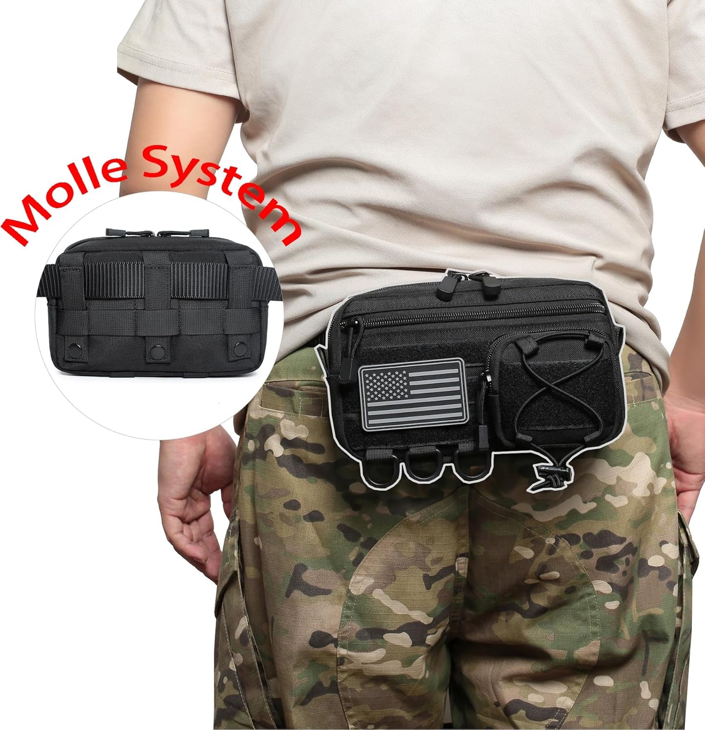 Skiennix Tactical Molle Horizontal Admin Pouch - EDC Utility Organizer Bag with Front Drawstring Pocket