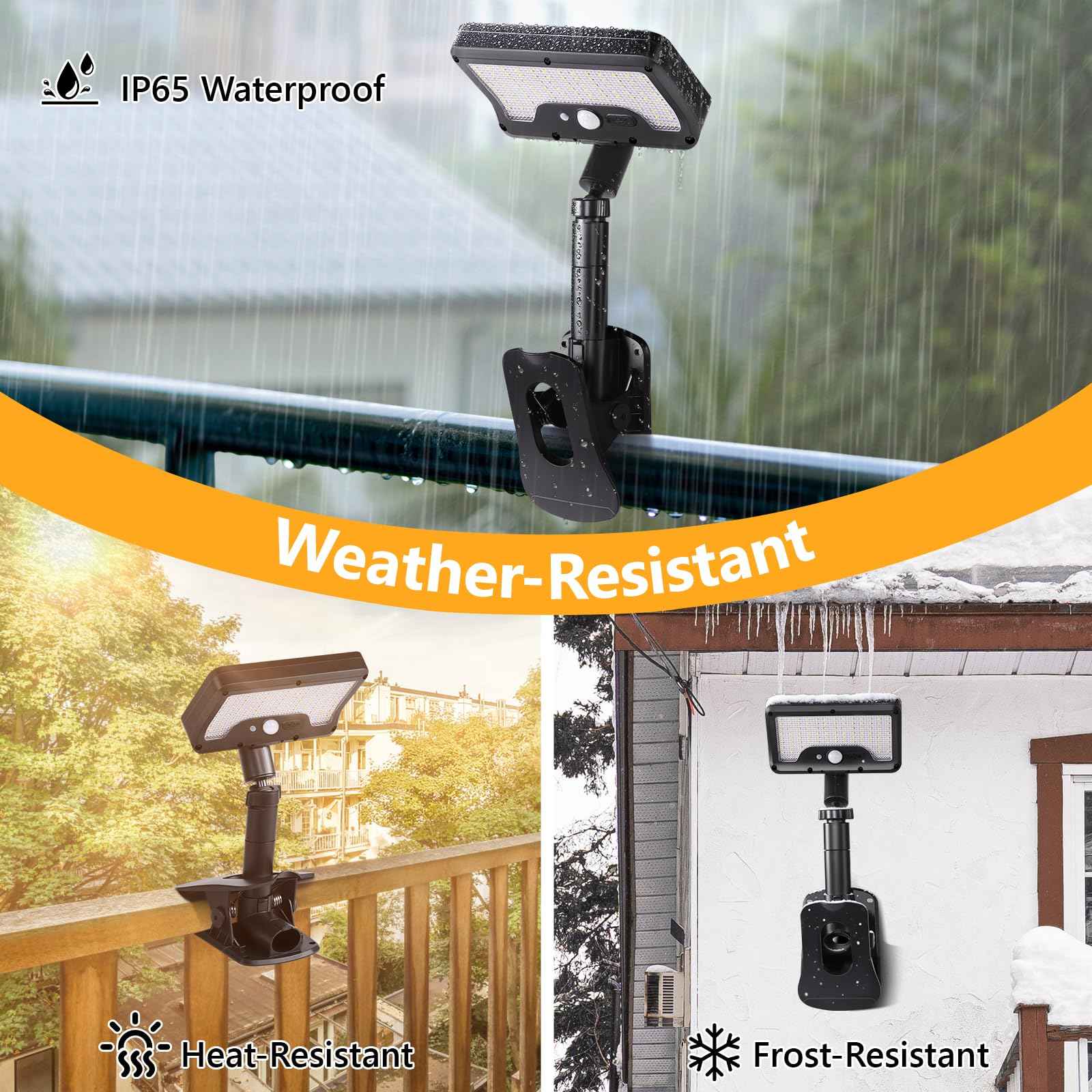 Clip on Solar Lights Outdoor with Motion Sensor, 360°Rotatable & Vertically Adjustable Solar Fence Lights with 92 LEDs (600 LM, 6000 K), IP65 Waterproof Security Light for Chain Link, Gutter, Camping