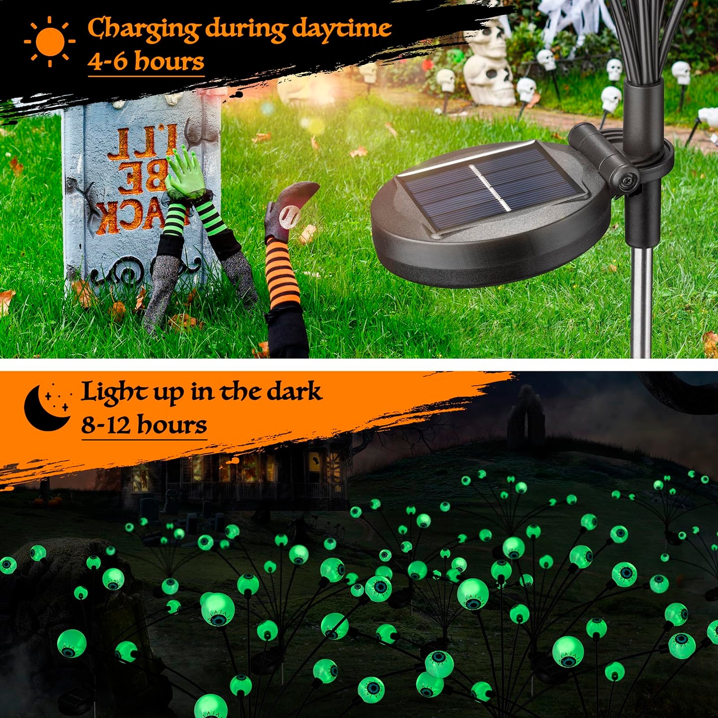 Halloween Decorations Outdoor, Flumy 4 Pack 32LED Solar Eyeball Lights, Scary Decor Lights Waterproof, for Backyard Landscape Lawn Solar Lightning, Garden Pathway Halloween Party Yard Patio