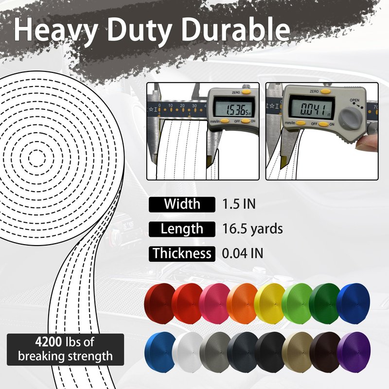 WEBSUKA Polyester Webbing Strap 16+Colors – 1"&1.5"&1.9" – 16.5 25 33 55 Yards Heavy Duty Webbing Roll, Flat Webbing Strap for Indoor&Outdoor Gear, Climbing, DIY Crafting, Repairing 1.5" 16.5yards