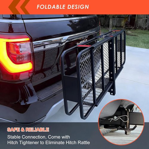 **Hitch Mount Cargo Carrier Basket by [Brand Name] - 500 Lbs Capacity, Waterproof Bag & Accessories | 60"x25"x6"**