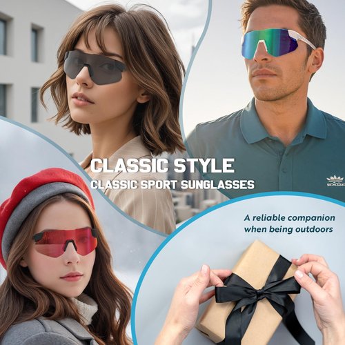 YAMAS Sport Sunglasses for Mens and Womens, Wrap around Sunglasses, Windproof & Shatterproof, Non-Slip Nose Pads for Hiking, Climbing, Cycling and Running, UV400 Protection, Sky Blue Mirror