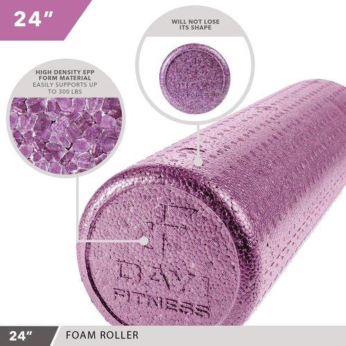 Day 1 Fitness High Density Muscle Foam Roller - Deep Tissue Massage for Pain Relief | 24” Solid Purple