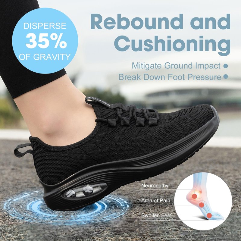 Rollstep Wide Toe Box Shoes Women Extra Wide Width Sneakers Diabetic Air Cushion Road Running Shoes Ultra Light Wide Tennis Sneakers Gym Training Breathable Walking Shoes All Black 41