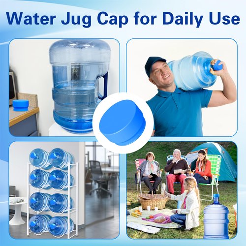 Gofriipai Upgraded 3 and 5 Gallon Water Jug Cap, Silicone Reusable Replacement Cap, No Spill 5 Gallon Water Jug Lid Fits 55mm Bottle, 5 gallon water bottle caps for Outdoor & Kitchen (5)
