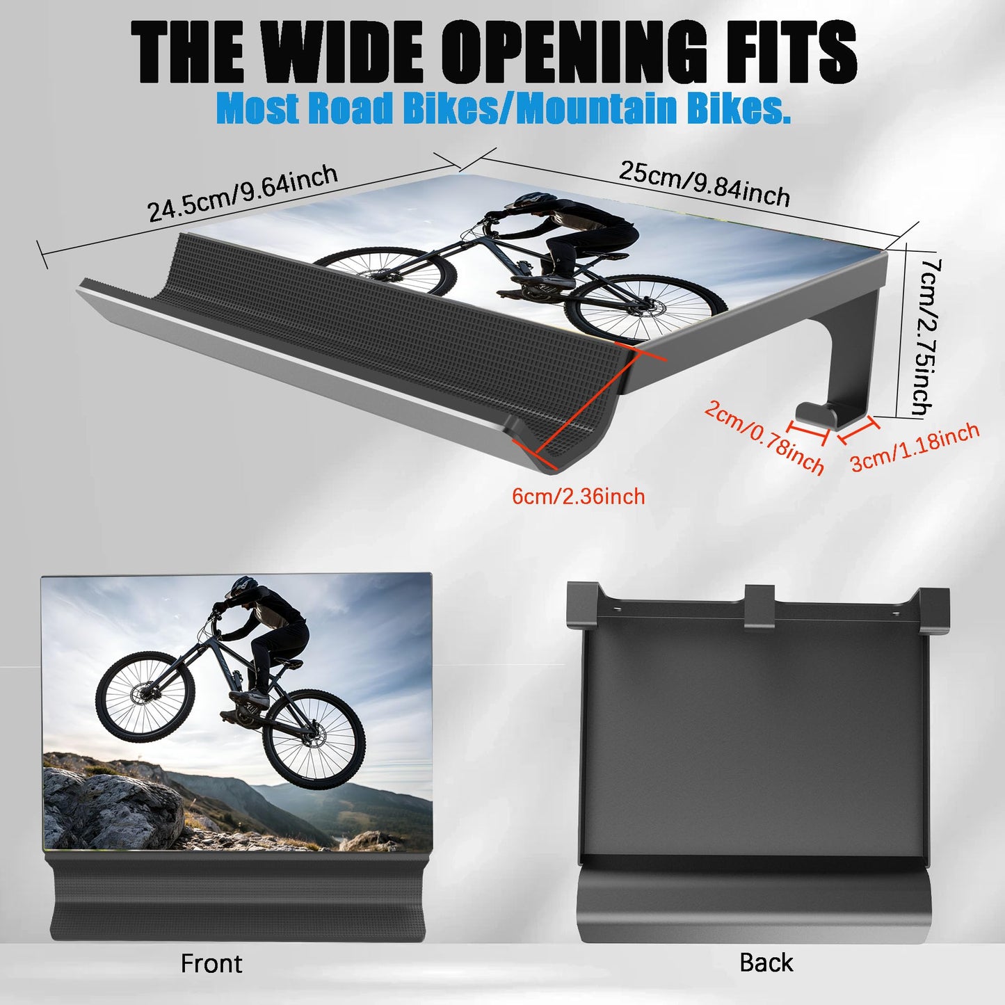 KOQEIEY Bike Wall Mount - Horizontal Indoor Bike Rack for Garage Storage - with Holds a Helmet and Shoes - Space Saving Wall Bike Hanger Mount for Road, Mountain and Hybrid Bikes in Garage