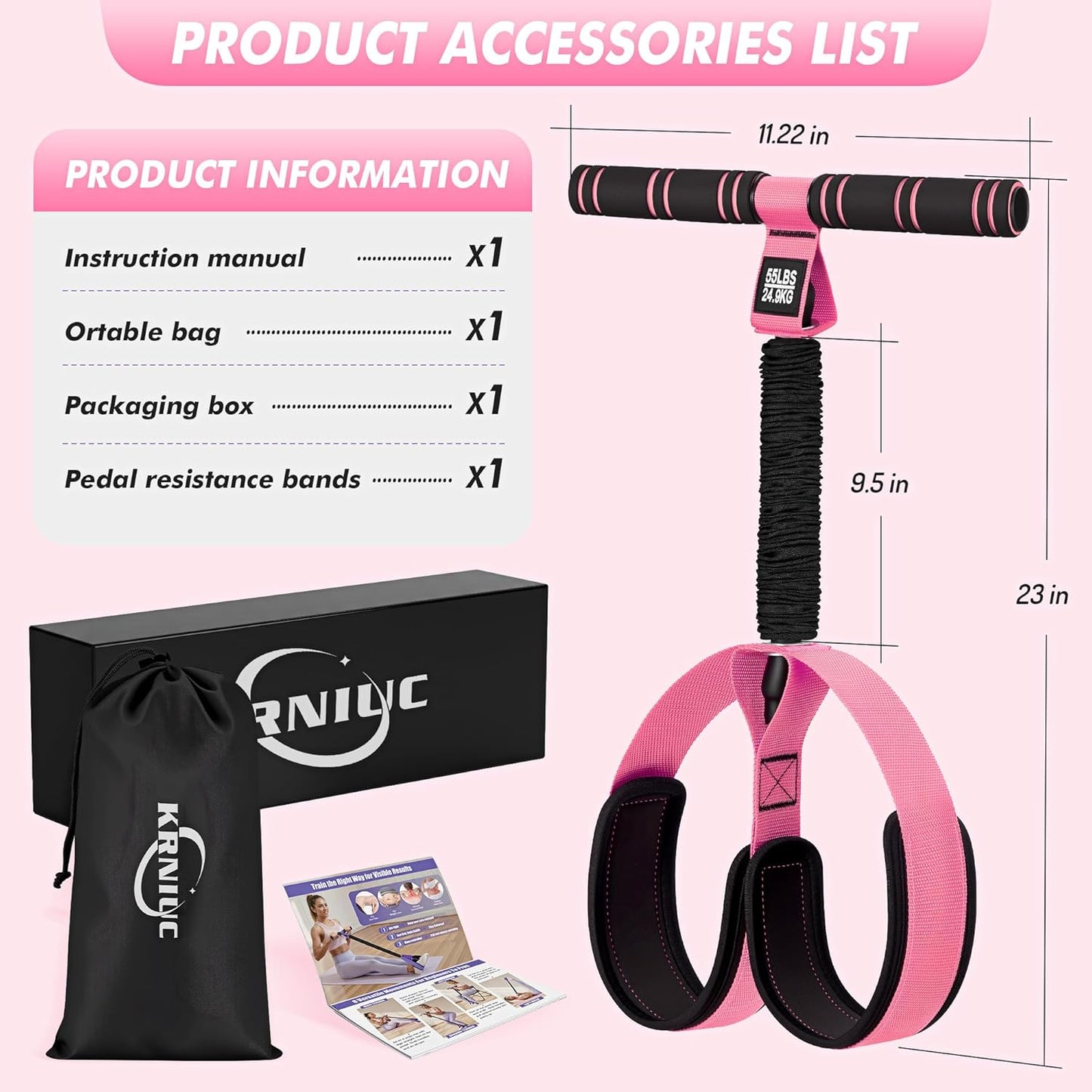 Pedal Resistance Band with Handle - Upgraded 55LBS Exercise Bands for Core, Abs, Legs & Glutes