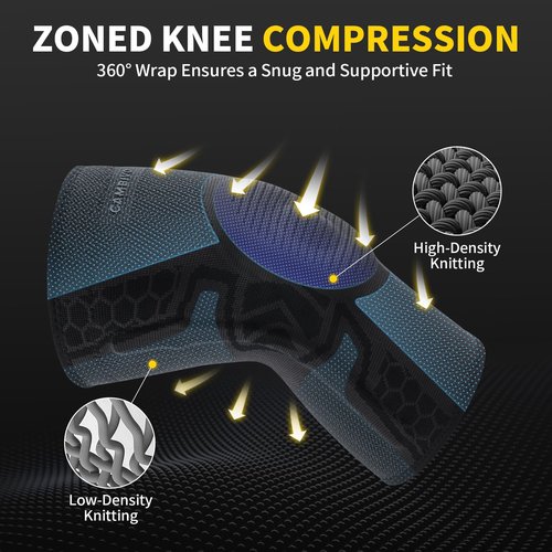 CAMBIVO Elite Motion Series Knee Brace for Men and Women (2 Pack), Knee Compression Sleeves with Patella Gel Pad and Side Stabilizers for Knee Pain Relief, Running, Workouts, Sports (Black, Large)