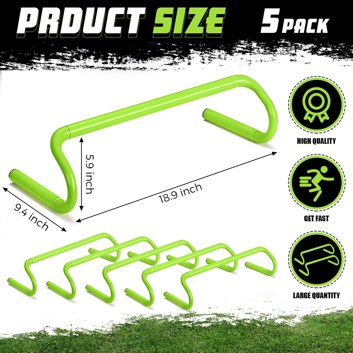 Gemscream 5 Pcs Speed Agility Training Hurdles Detachable Durable Equipment Plyometric and All Purpose Speed Training Hurdle Equipment for Athletes Soccer Basketball(6 Inch,Green)