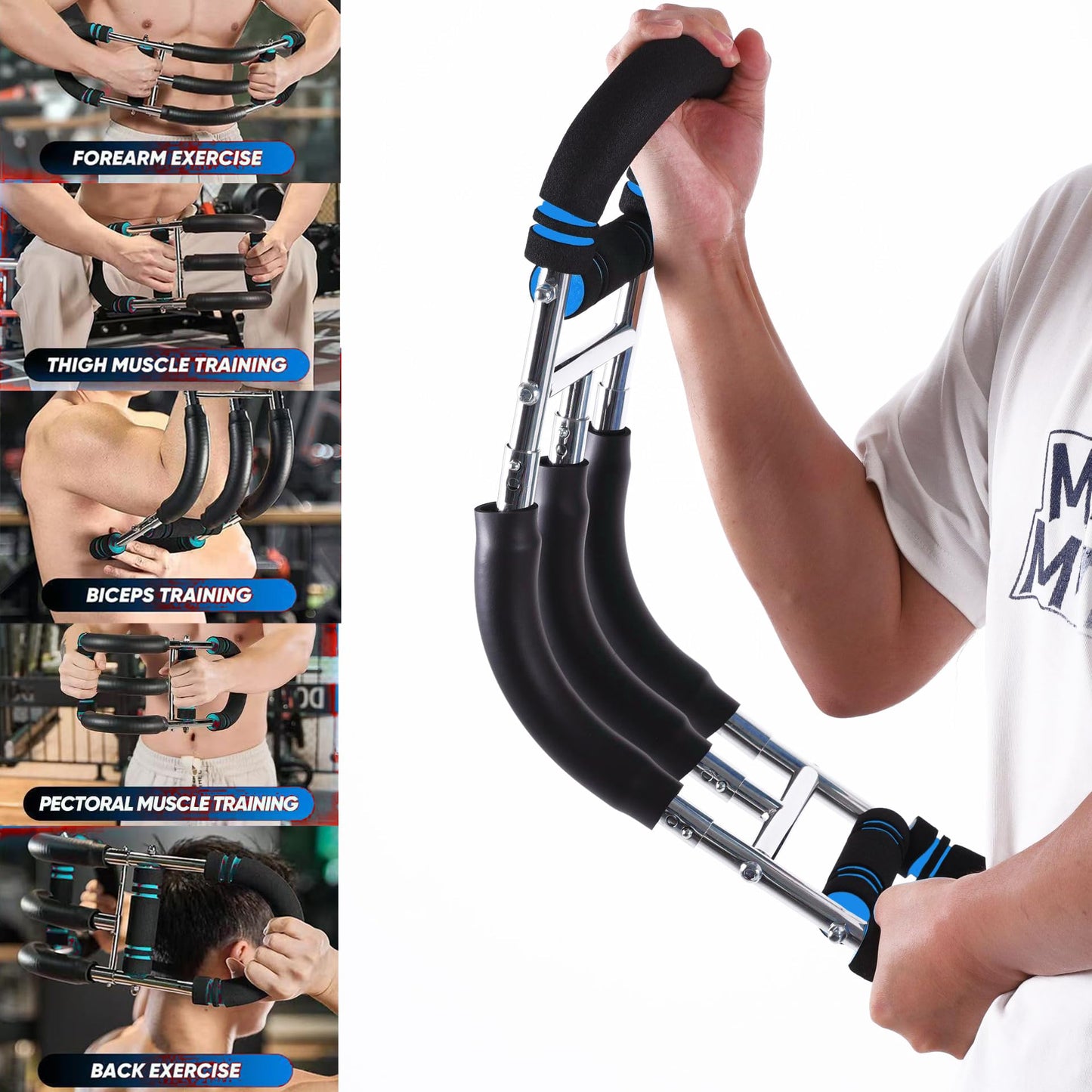 YCYU Twister Arm Trainer, Three Tube Resistance Spring System, Adjustable Chest Workout Equipment, Portable Muscle Training for Home Gym Exercise (Blue)