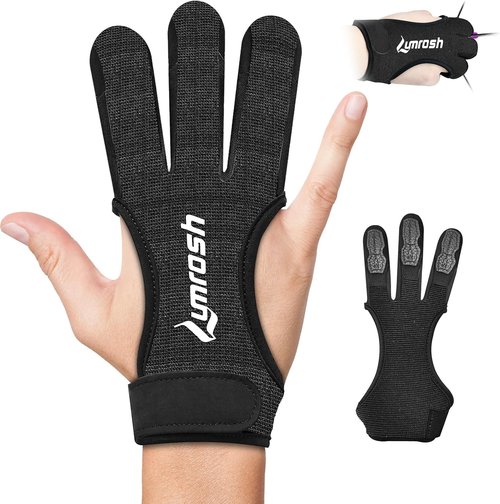 Archery Gloves - 3 Finger Cowhide Shooting Gear for Men, Women & Kids | Black, Large Size