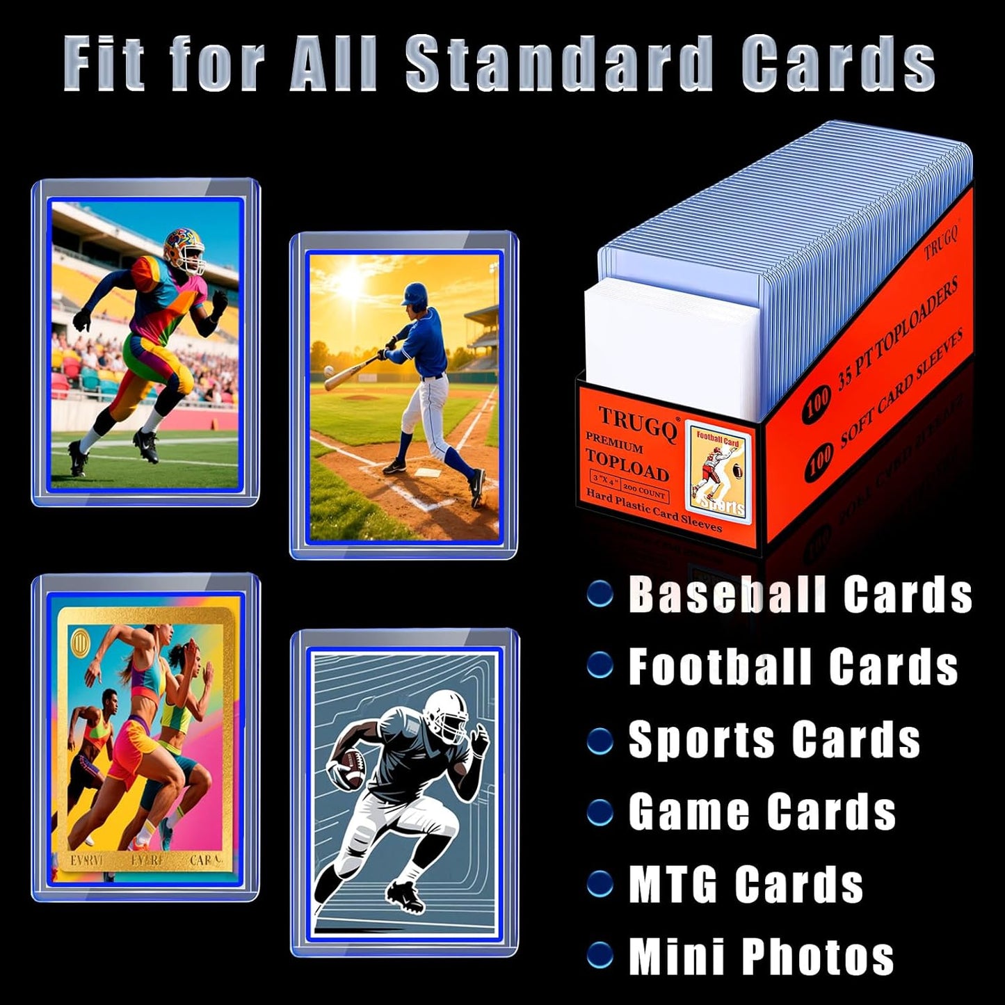 Skiennix 1000 Card Sleeves - Toploaders & Soft Sleeves for Trading Cards | 3" x 4" Protectors