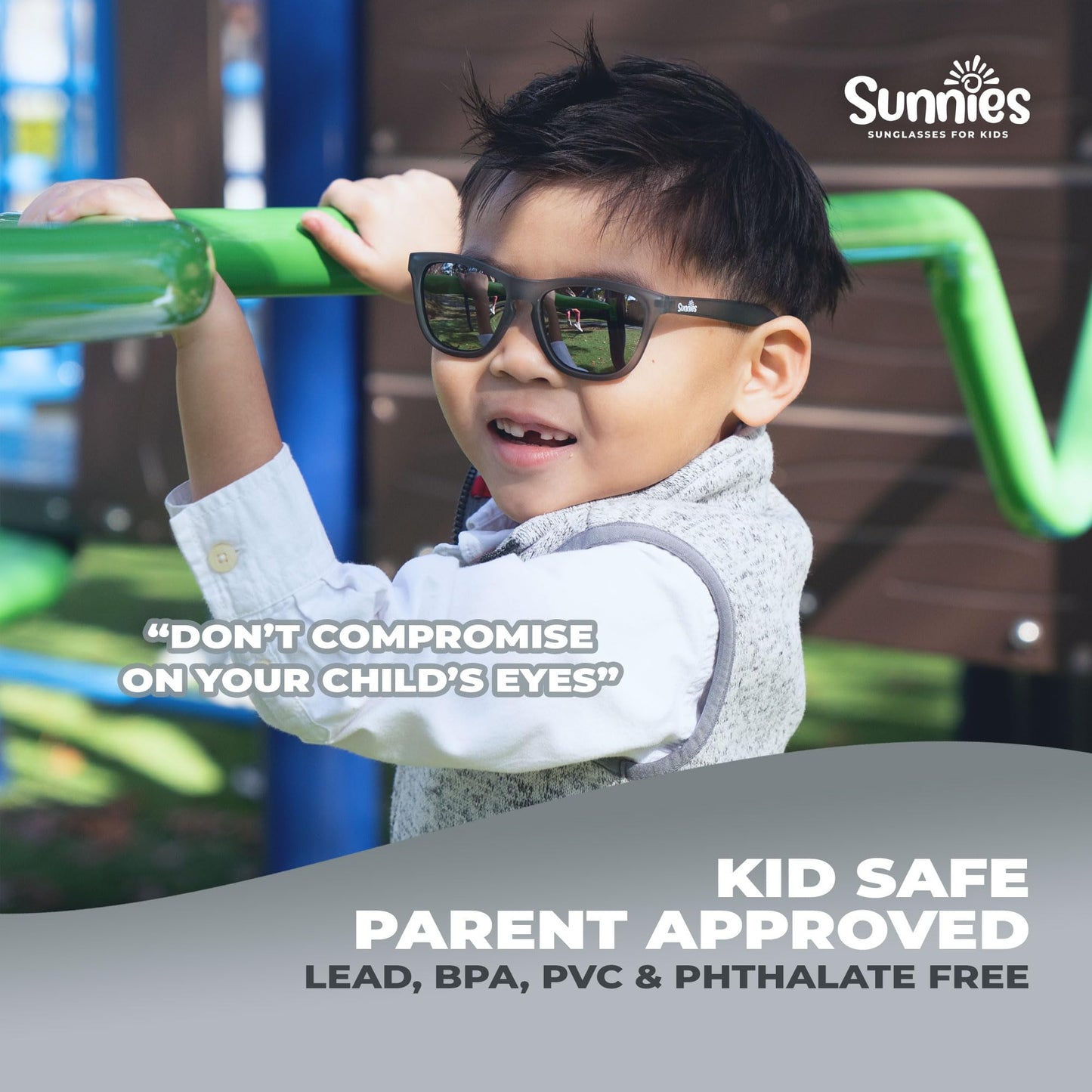 Sunnies Shades Kids Sunglasses, Toddler Sunglasses - Polarized UVA and UVB Protection, Anti-Slip Frame for kids. (SunniesGray, 4-10 Years Old)