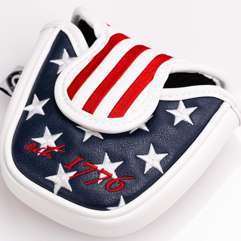 Pins & Aces USA Head Cover - Premium, Hand-Made Leather, Hi Quality Headcover - American Pride Styled, Tour Quality Golf Club Cover - Style and Customize Your Golf Bag (Mallet)