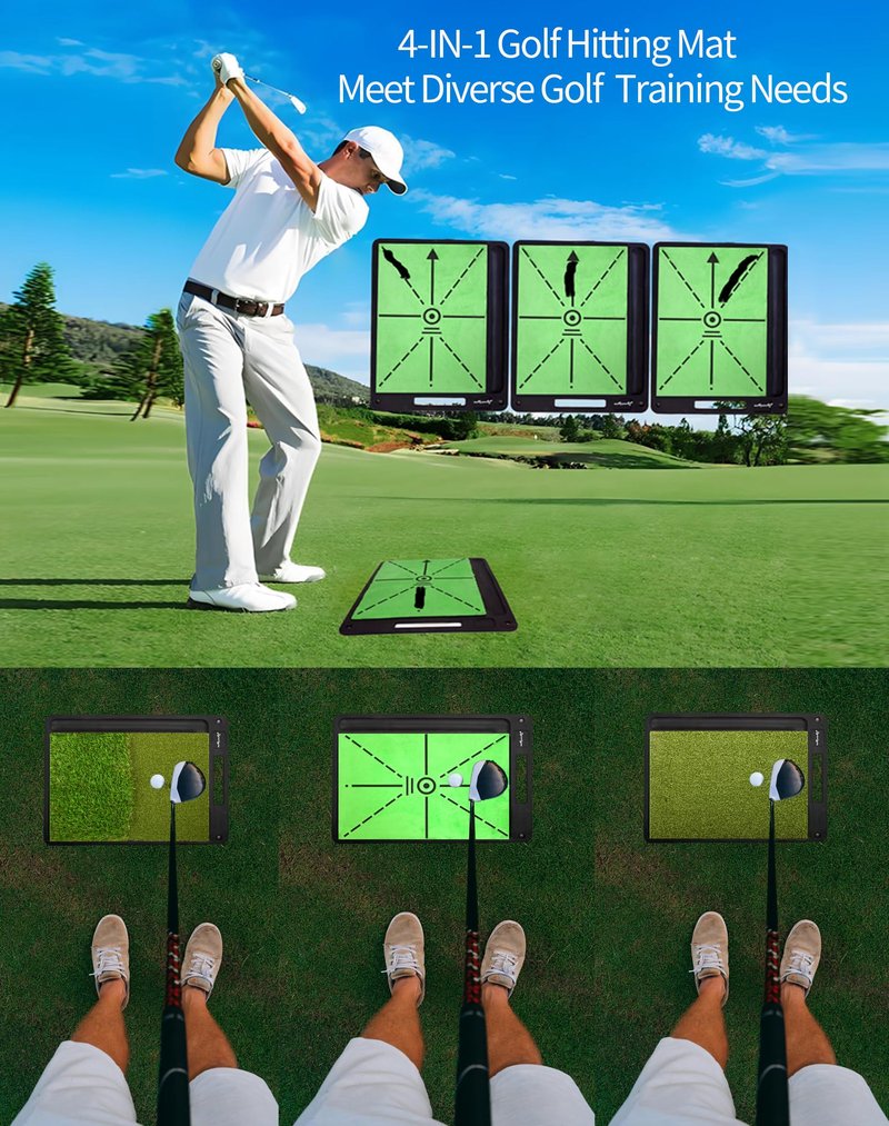 Golf Hitting Mats Outdoor Indoor,Golf Practice Mat with Instant Swing Path 3 Replaceable Golf Swing Training Mats Heavy Duty Non-Slip Rubber Base with Tees & Balls for Training, Driving, Chipping