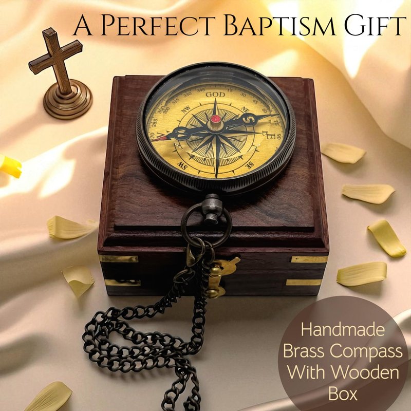 Compass Trust in Lord Religious Brass Compass Gift with Bible Proverb Engraved | Christian Inspirational Gift for Men, Faith Based Graduation, Birthday, Gift for Son, Holy Gift | Sundial Clock in Box