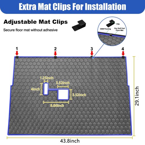 Golf Cart Mat for Club Car Ds Floor Liner Unique Cube Square Patent Design Fits Club Car DS 1982-2013 / Villager 1982-2018 Blue Trim