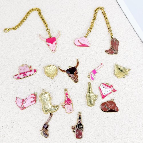LUHOHI 20Pcs Western Charms for Hydrojug Traveler 40 Oz Water Bottle Accessories, Cowgirl & Cowboy Boot Hat Alloy Charm for Stanley Cup Tumbler Handle Jewelry Making Pink Diy Bulk Pendants