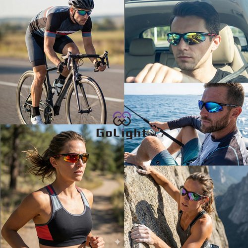 GoLight Polarized Sports Sunglasses for Men & Women – UV400, Anti-Glare, Lightweight Frame,Metal Hinges – for Running,Driving (Shiny Black/Black Red Revo)