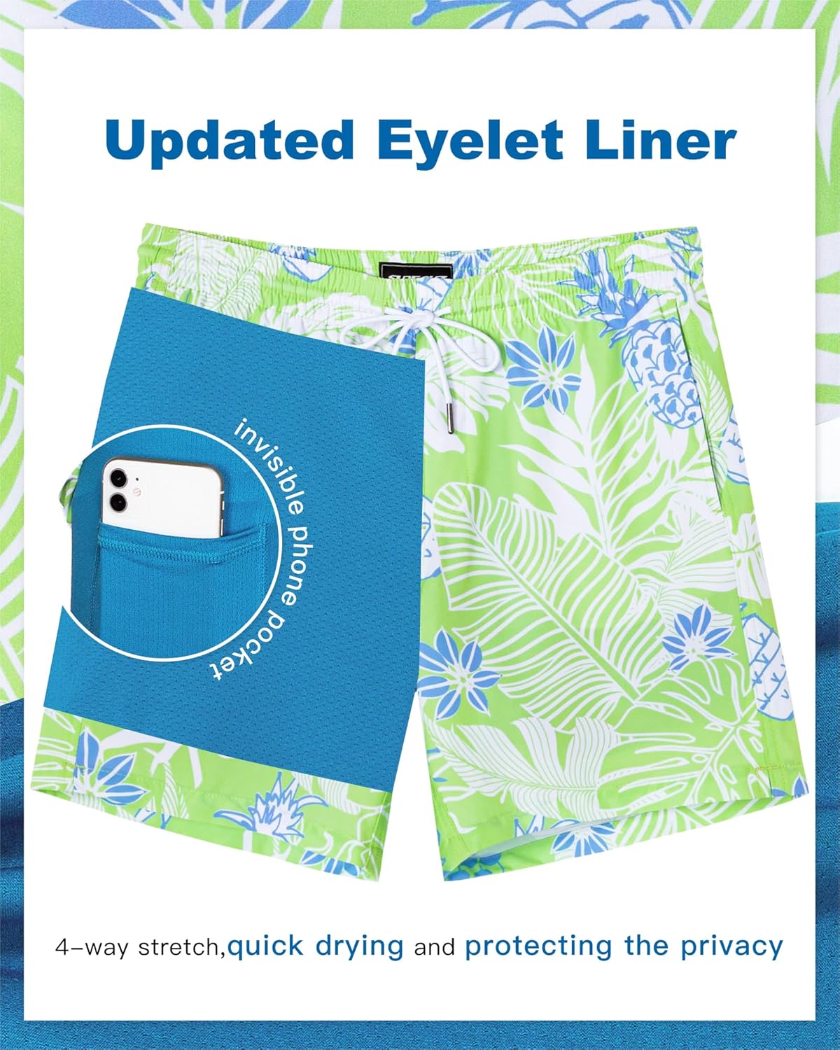 SURF CUZ Men's Swim Trunks - Quick-Dry 7" Swim Shorts with Compression Liner | Stretchy Comfort