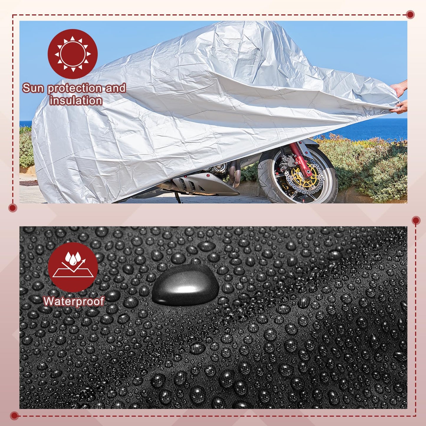 HARFINGTON Bike Cover Waterproof Outdoor 71" Polyester Anti Dust Rain Wind Snow Bicycle Covers with Lock Holes Windproof Buckle Storage Bag for Mountain Road Bike, Black Purple
