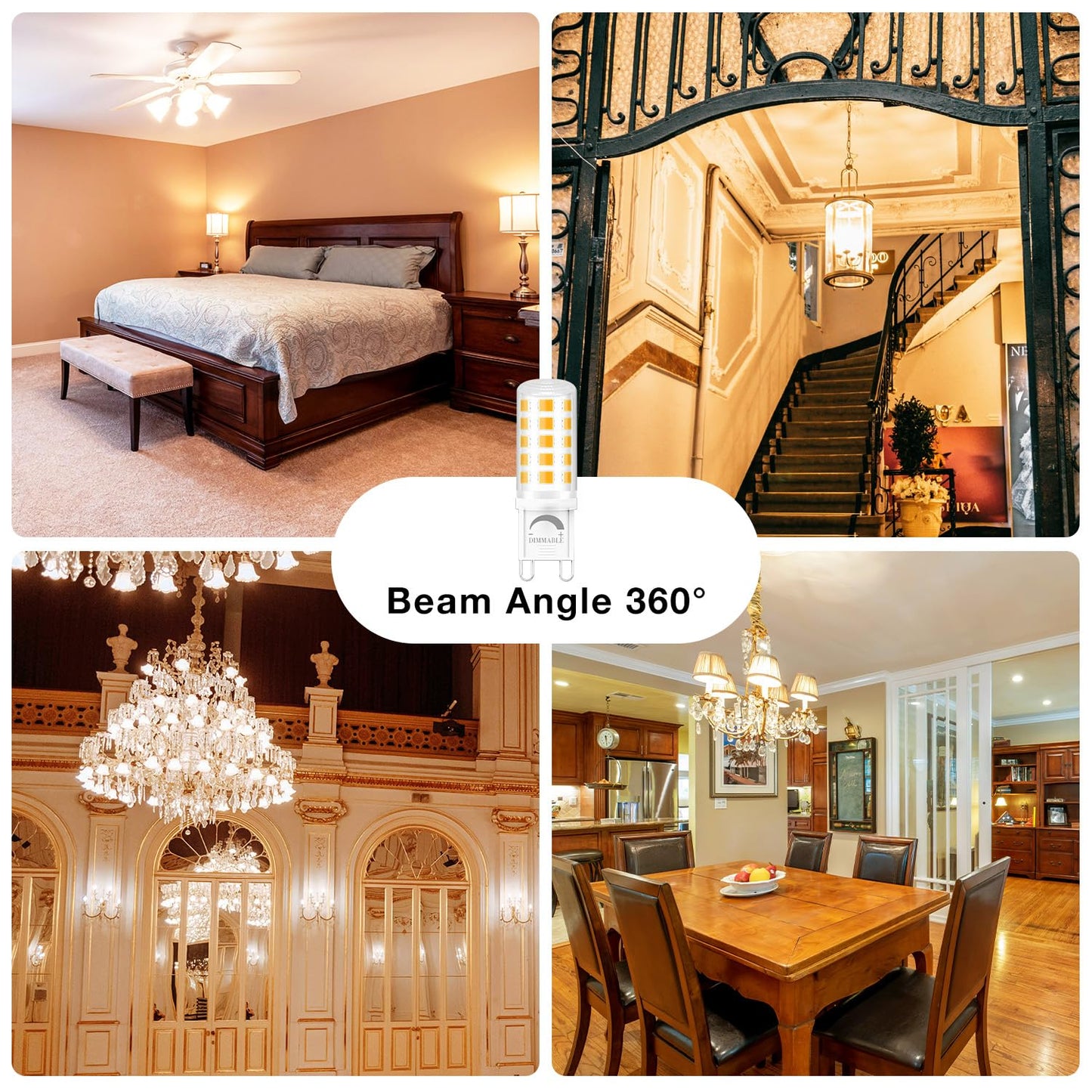 DAYBETTER 12 Pack Dimmable G9 LED Bulb 4W (40 Watt Equivalent), 3000K Soft Warm White, G9 Halogen Bulb T4 G9 Bi-pin Base Light Bulbs for Chandelier,120V 450LM 360 Beam Angle No-Flicker G9 Bulb