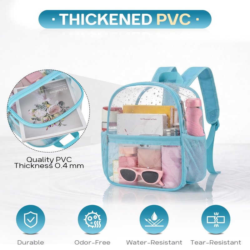 Oraben Clear Backpack for Stadium Events, Stadium Approved 12 x 6 x 11, Small Clear Backpack for Concerts School Works, Fast Security Check, Waterproof PVC, Adjustable Straps, Women Men
