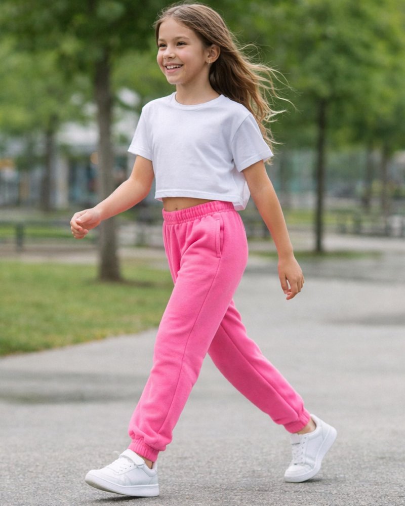 Real Love Girls Sweatpants - 4 Pack Basic Solid Active Soft Fleece Pull On Girls Joggers with Pockets (Sizes: 5-16), Size 5-6, Black/Pink/Coral/Heather Grey