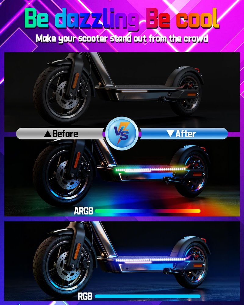 MINEXITY Led Lights for Scooter Night Riding, Remote & APP Controlled Colorful Skateboard Lights 57 LEDs
