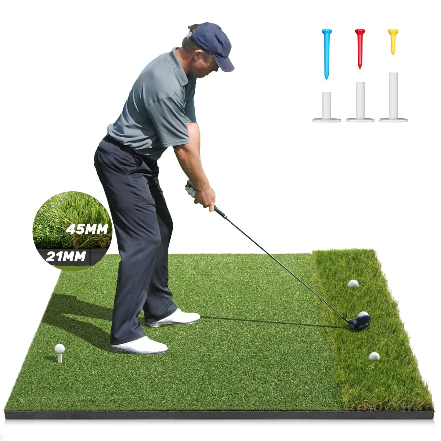Premium Dual-Turf Golf Mat: 5x4ft Thickened for Backyard, Driving Range, Indoor & Outdoor Practice Hitting, Swing & Chipping, Ideal Gifts for Men Dad Husband Boy (Pro 5x4ft 21mm to 45mm Base)