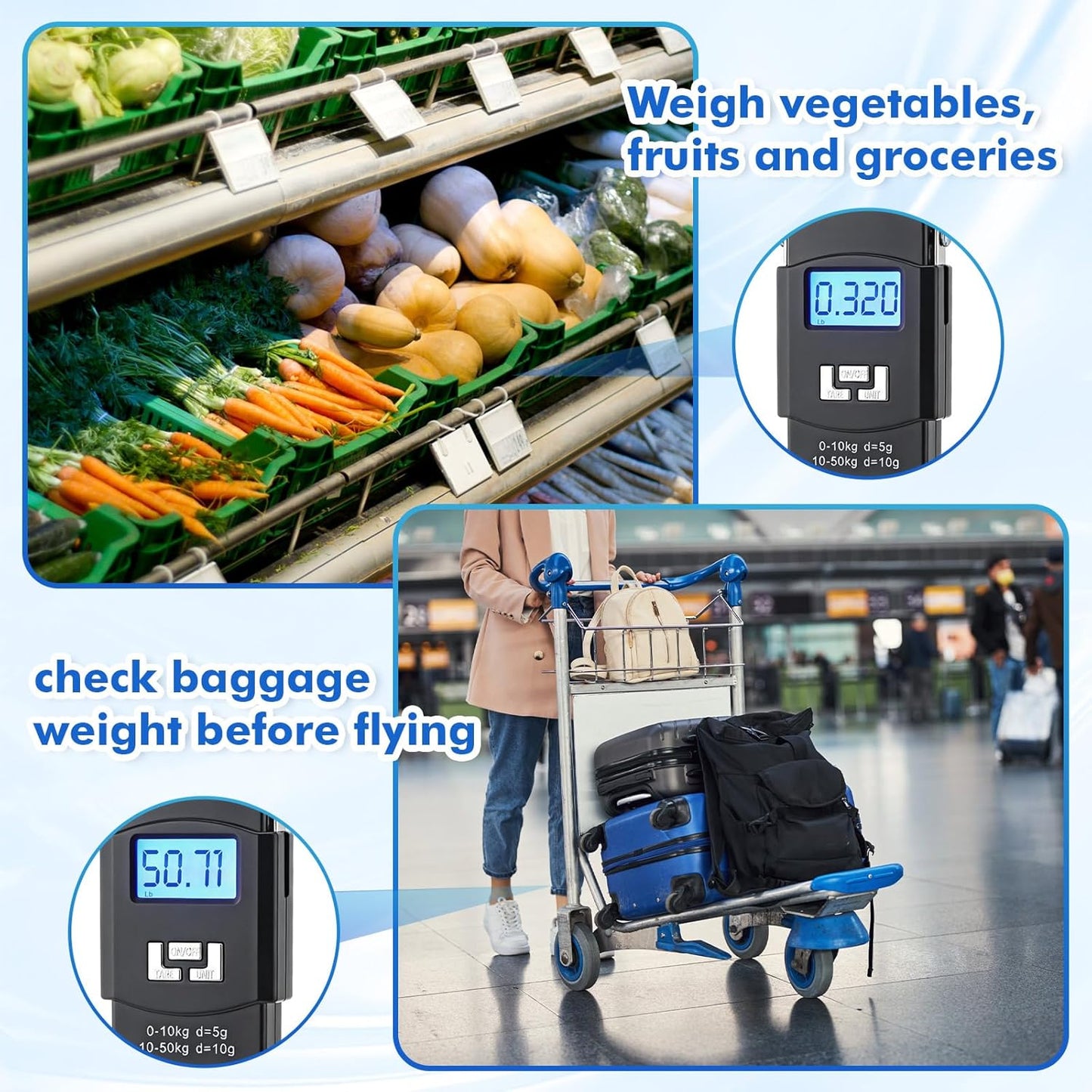 Sabary Digital Fish Scale - 110lb Capacity, Backlit LCD Display & Stainless Steel Hook | Perfect for Fishing, Travel & More
