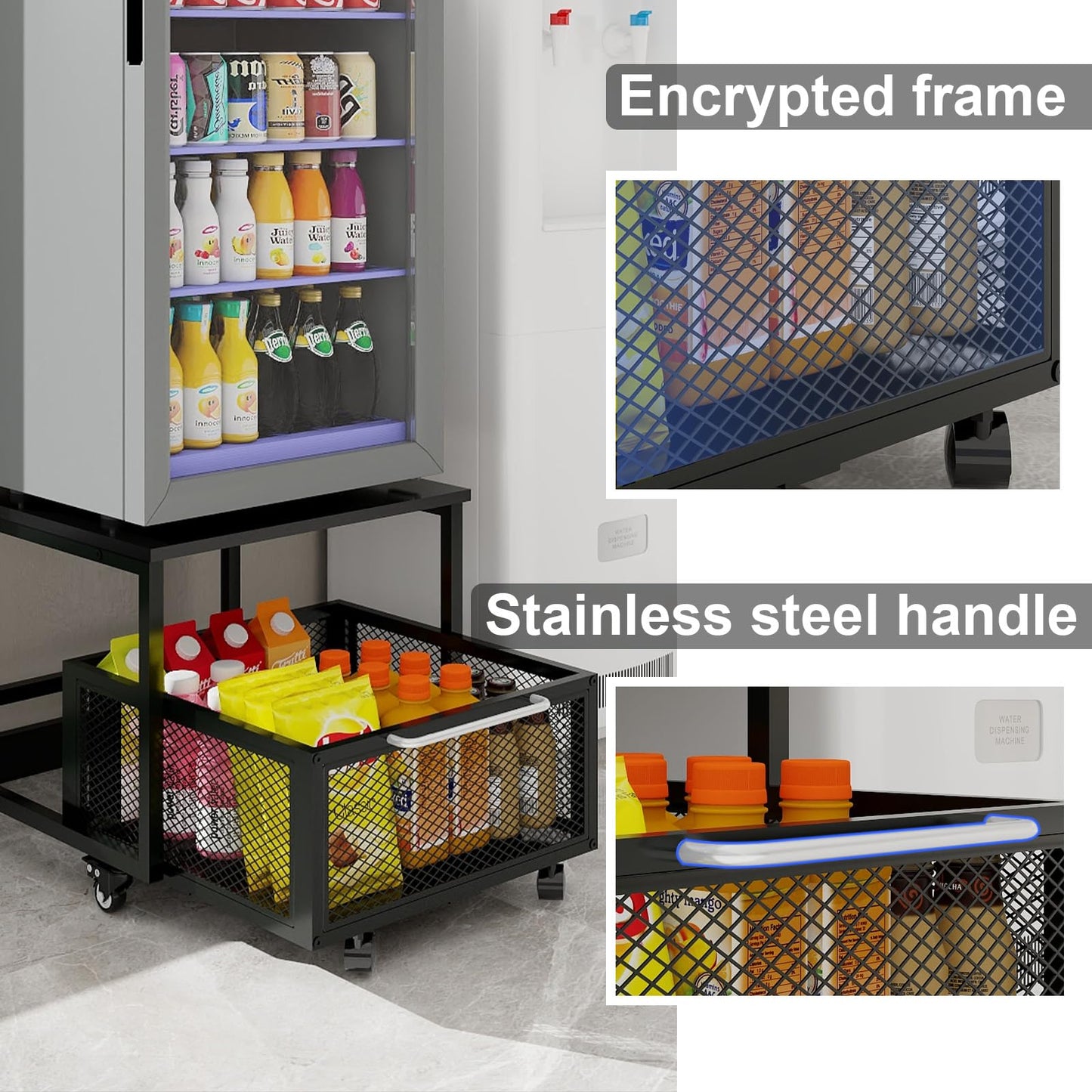 PUNCIA 19.7x19.7in Fridge Stand with Storage Mobile Beverage Refrigerator Stand for Coffee Bar Dorm Fridge Cart for Compact Refrigerator Mini Fridge Organizer with Drawer Basket for Home Office