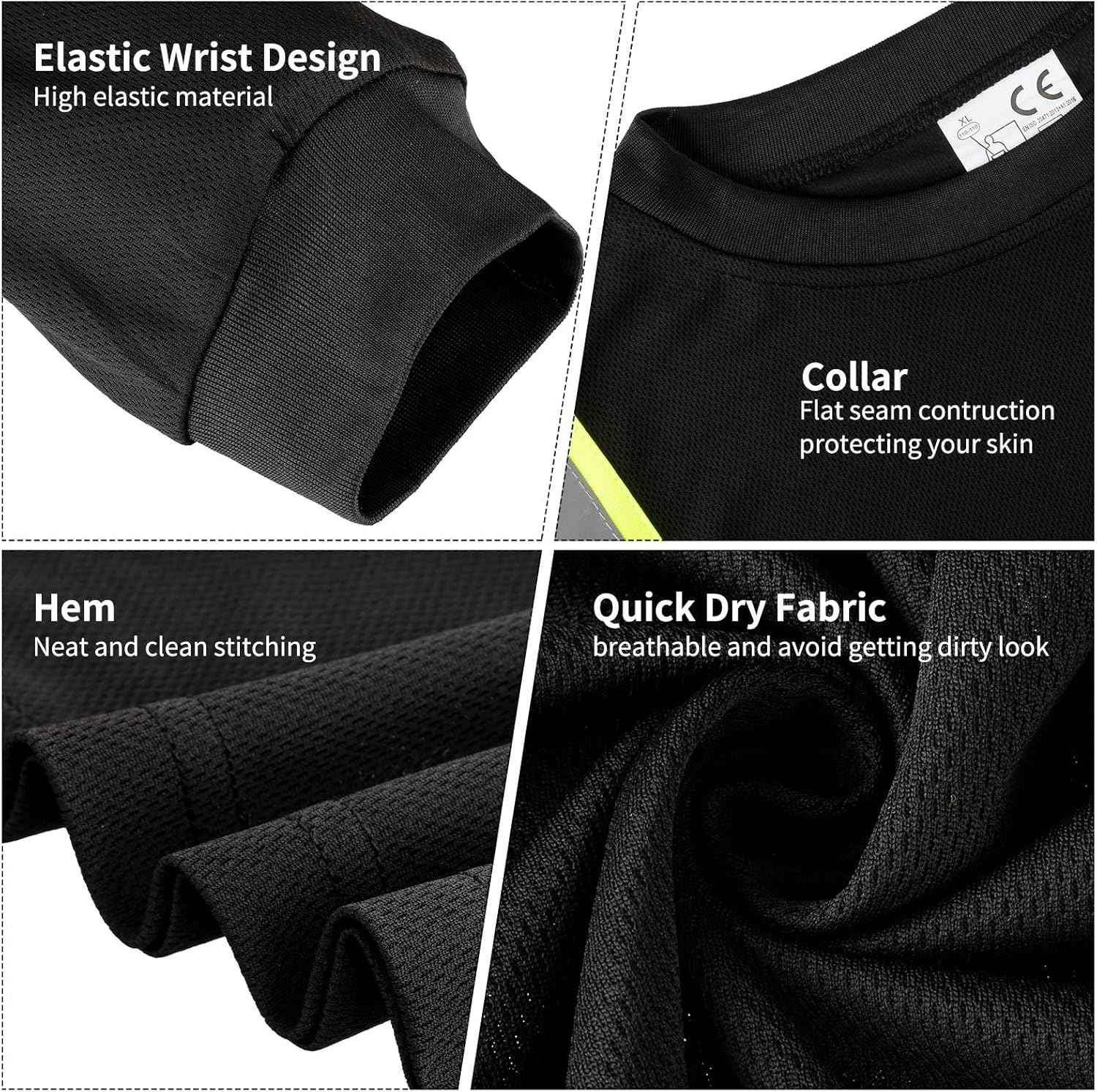 High Visibility Class 3 Safety T-Shirt - 6 Pack Long Sleeve Reflective Work Shirts for Construction & Surveying
