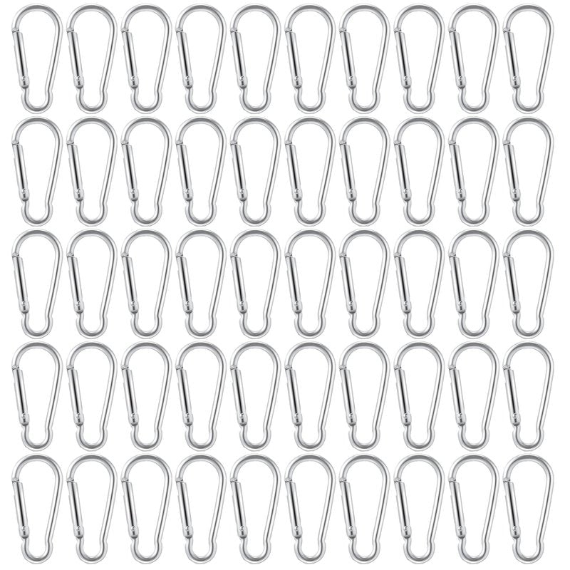 100pcs Mini Aluminum Bulk Carabiner Spring Clip Hook Keychain Buckle Pack Carabeaner for Camping Hiking Rv Fishing Bottle Backpack Traveling, Silver